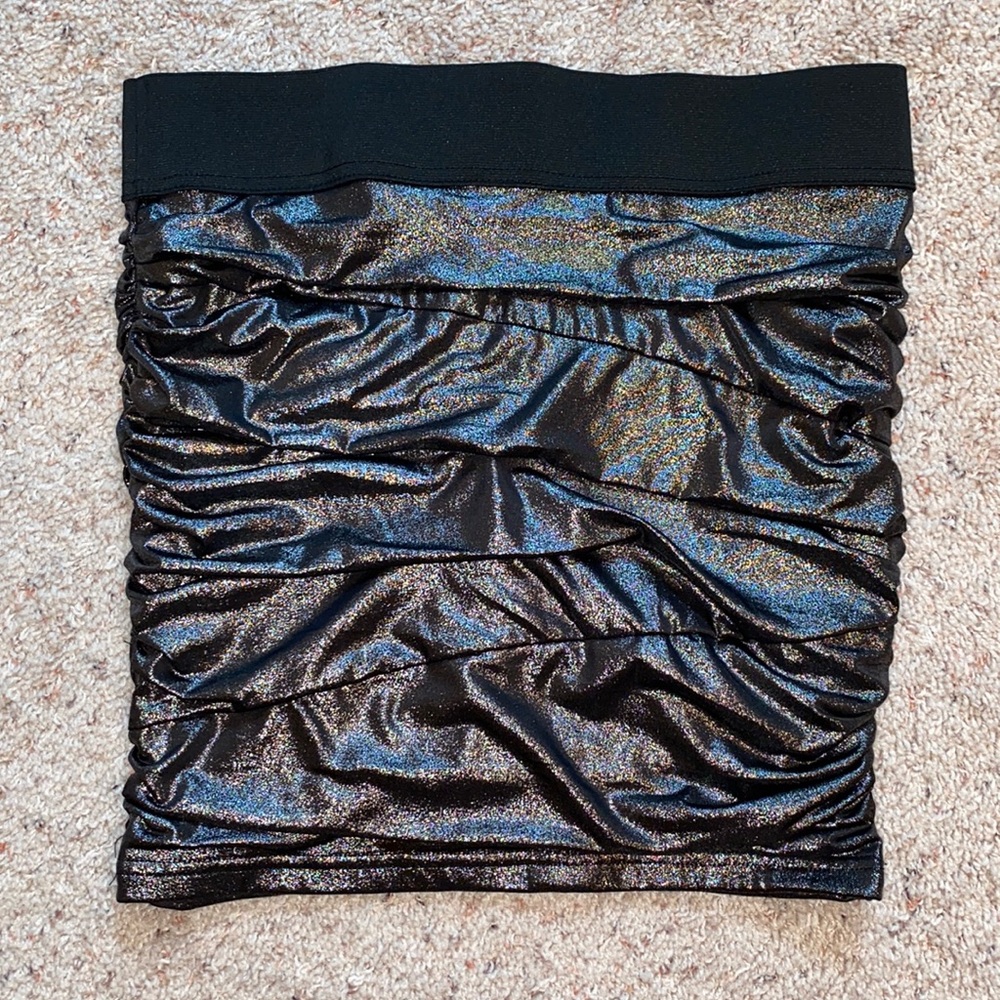 Black Sparkly Ruched Mini Skirt